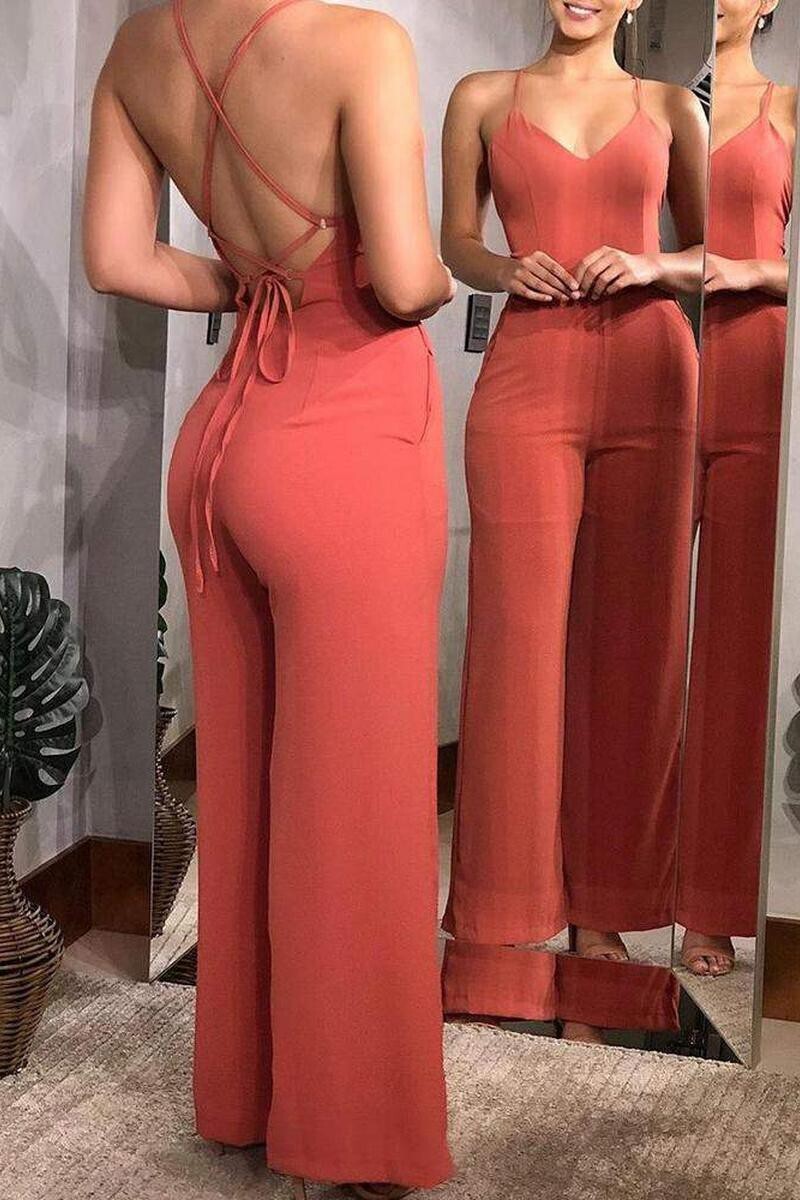 Coral Backless Jumpsuit