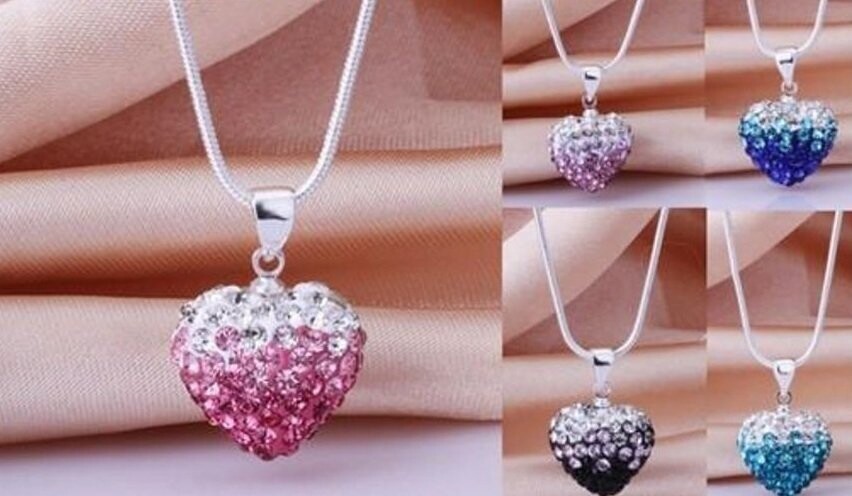 Lot de 10 colliers shamballa Coeur Deux coloris