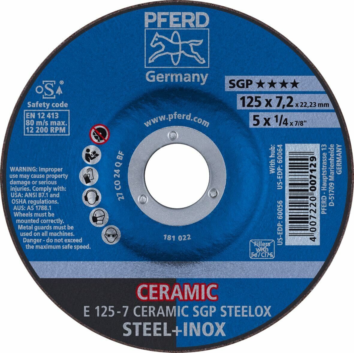 PREMIUM CERAMIC GRINDING WHEEL D/C - INOX / STEEL 125MM