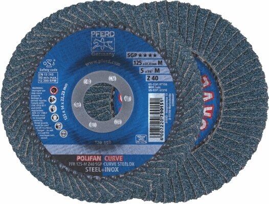 POLIFAN FLAP DISC SGP ZIRCONIA - STEEL / INOX PFR 125 Z 40 SGP-CURVE M