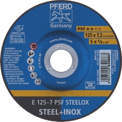 GRINDING WHEELS GP DEPRESSED CENTRE - STEEL / INOX - 125MM