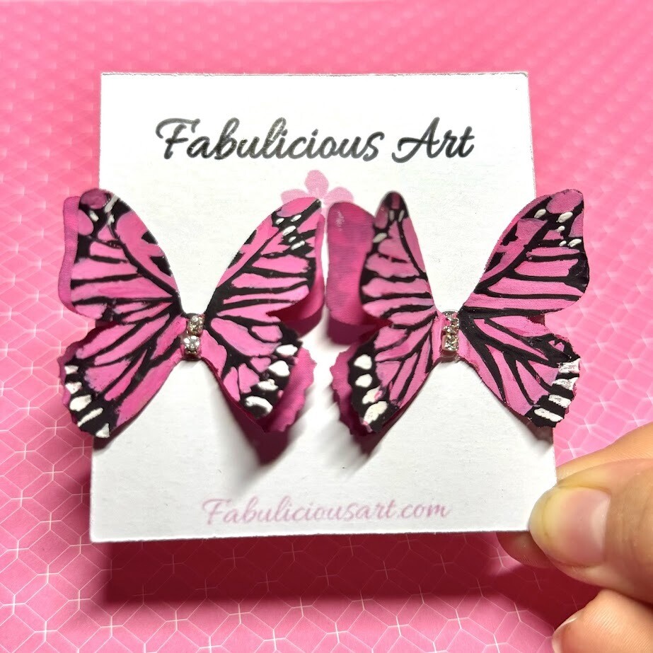 Fabulous Pink Butterfly Stud Earrings (Large)