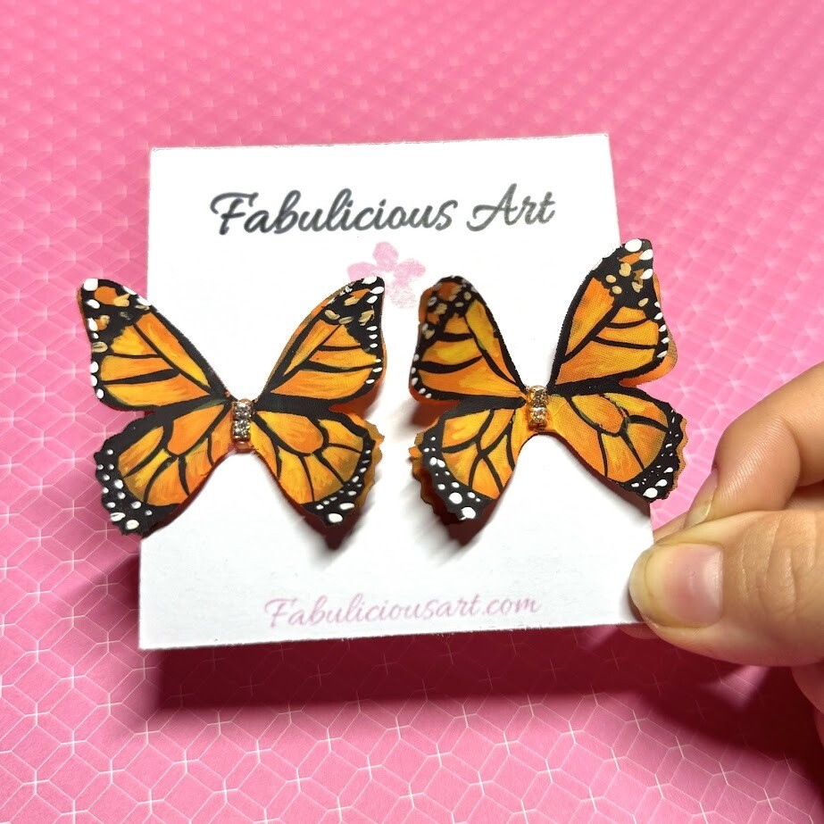 Monarch Orange Butterfly Stud Earrings (Large)