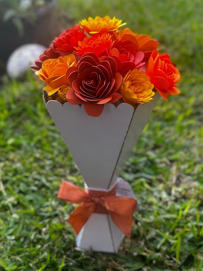 Orange and Yellow Paper Flower Bouquet - Medium
