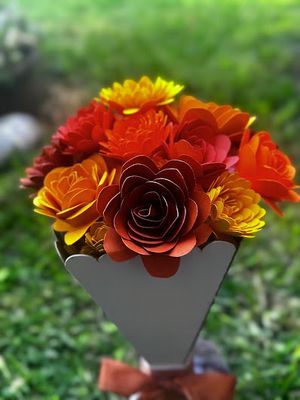 Orange and Yellow Paper Flower Bouquet - Medium
