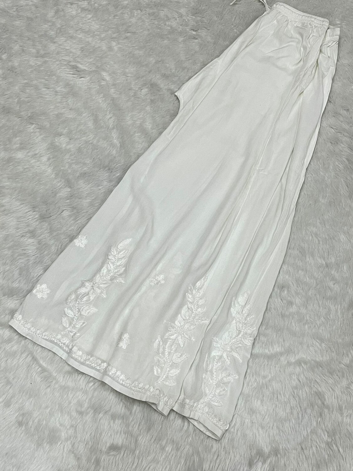 &quot;MAIRA&quot; White Rayon Cotton Chikankari Plazzo