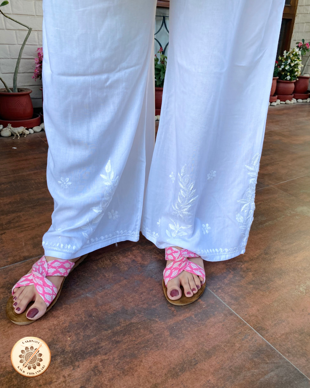 &quot;MAIRA&quot; White Rayon Cotton Chikankari Plazzo