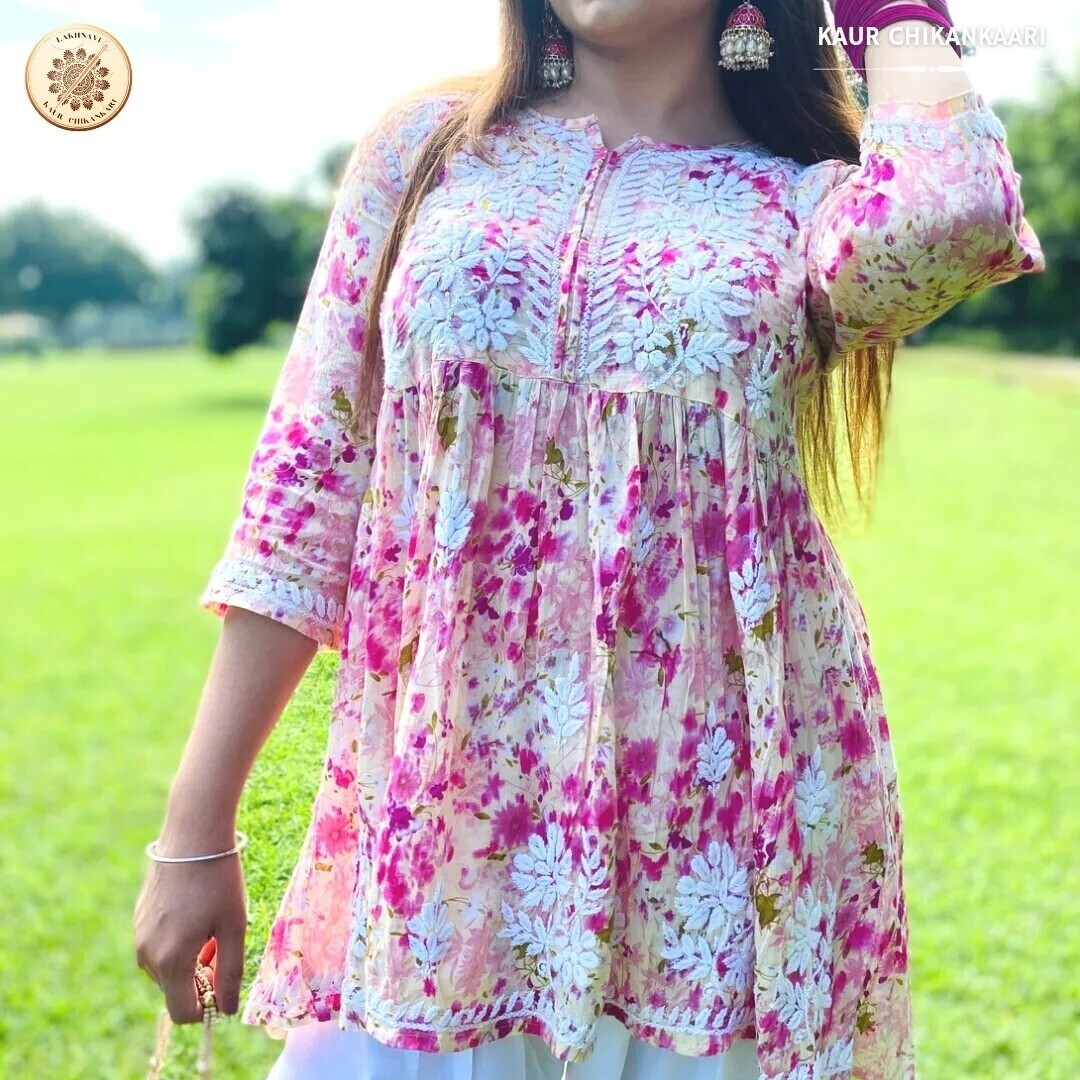 &quot;CONFETTI&quot; Mul Cotton Chikankari Short Tunic
