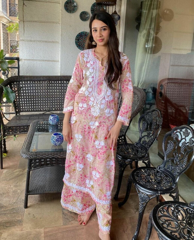 &quot;ROSE&quot; Mul Chikankari Kurta and Plazo