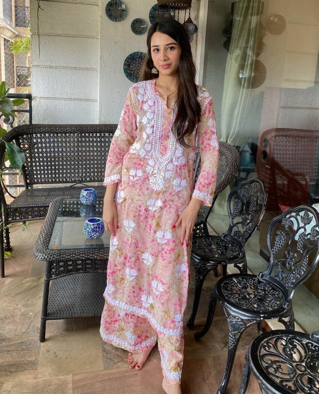 &quot;ROSE&quot; Mul Chikankari Kurta and Plazo