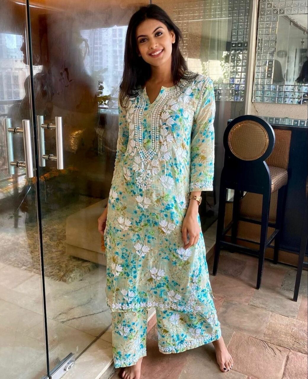 &quot;ROSE&quot; Mul Chikankari Kurta and Plazo