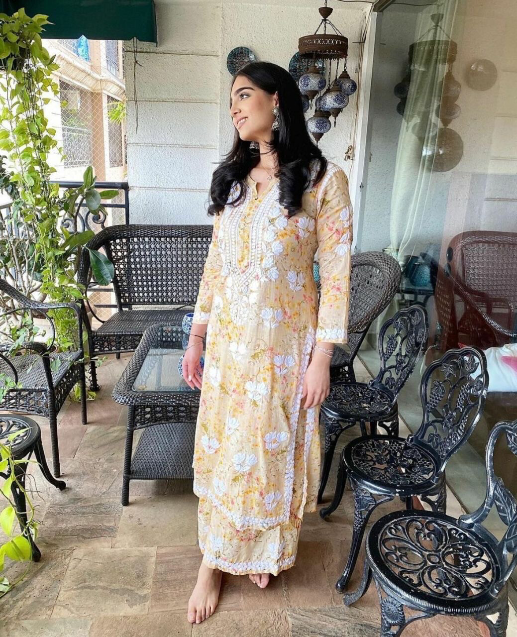 &quot;ROSE&quot; Mul Chikankari Kurta and Plazo