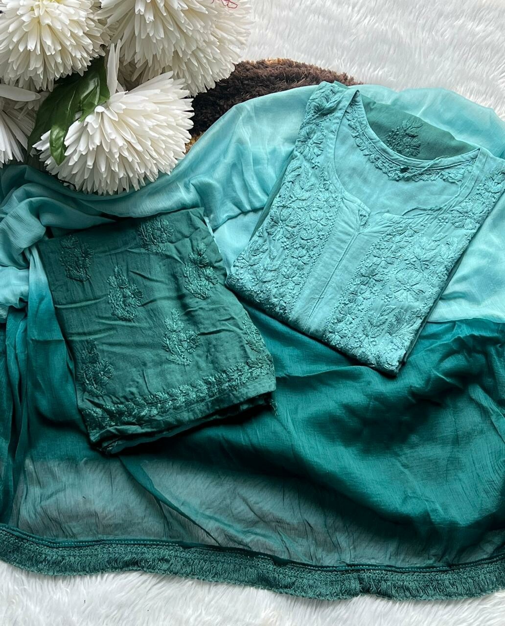 &quot;JINA&quot; Ombre Chikankari Suit Set