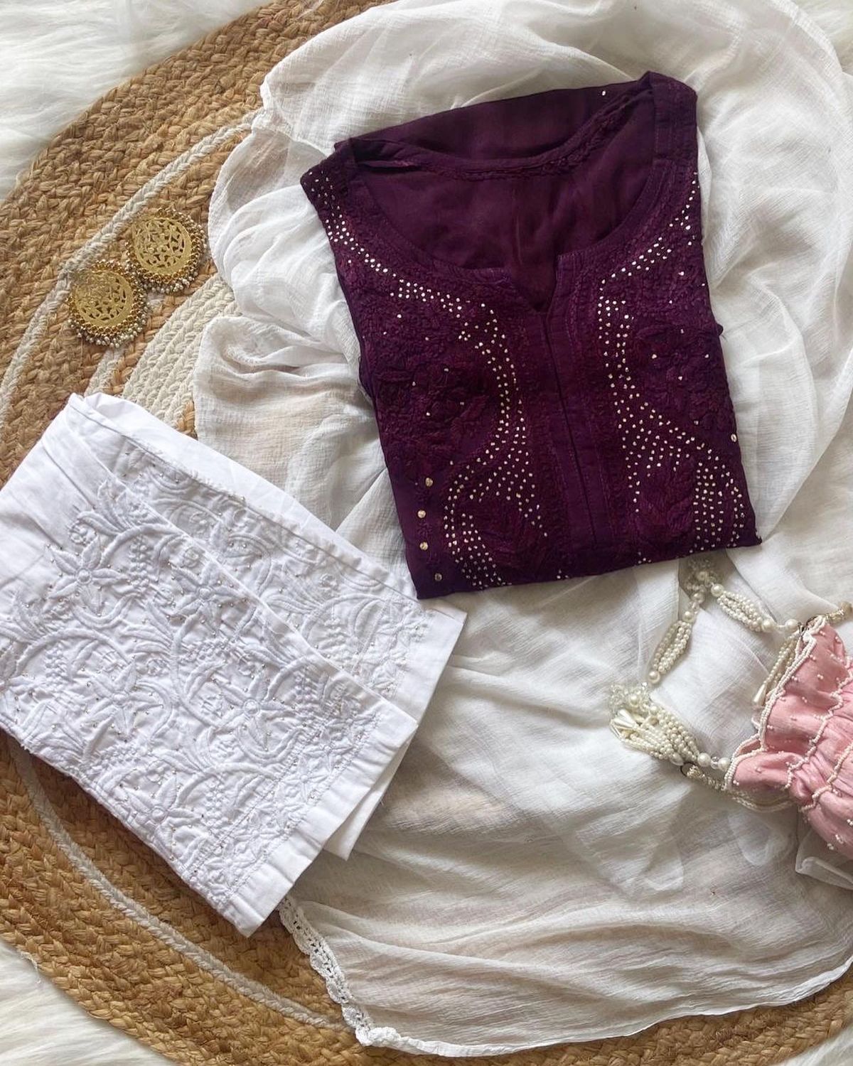 “RUBI” Chikankari Kurta With Mukaish Work