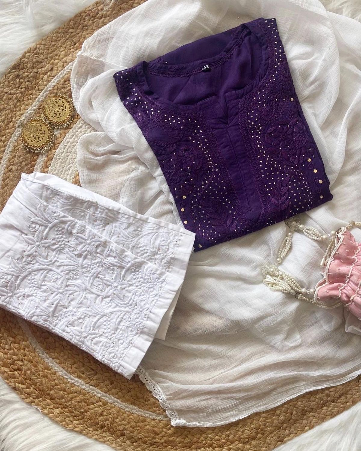 “RUBI” Chikankari Kurta With Mukaish Work