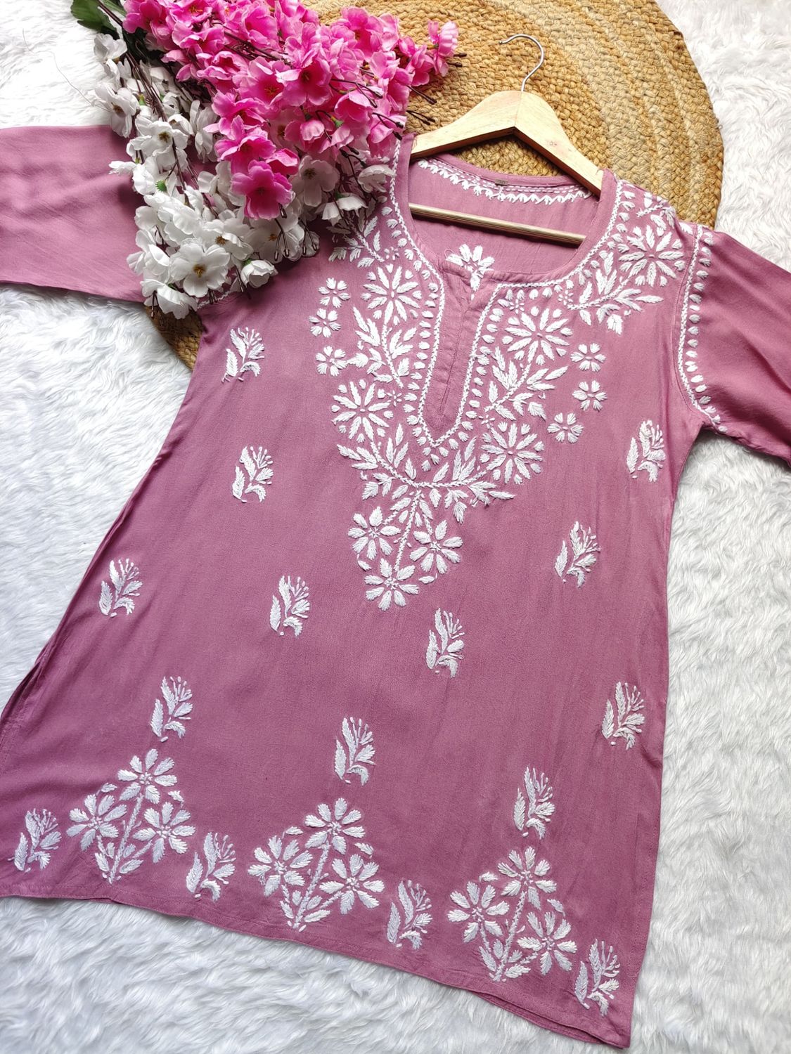 &quot;BIBA&quot; Modal Short Chikankari Kurta