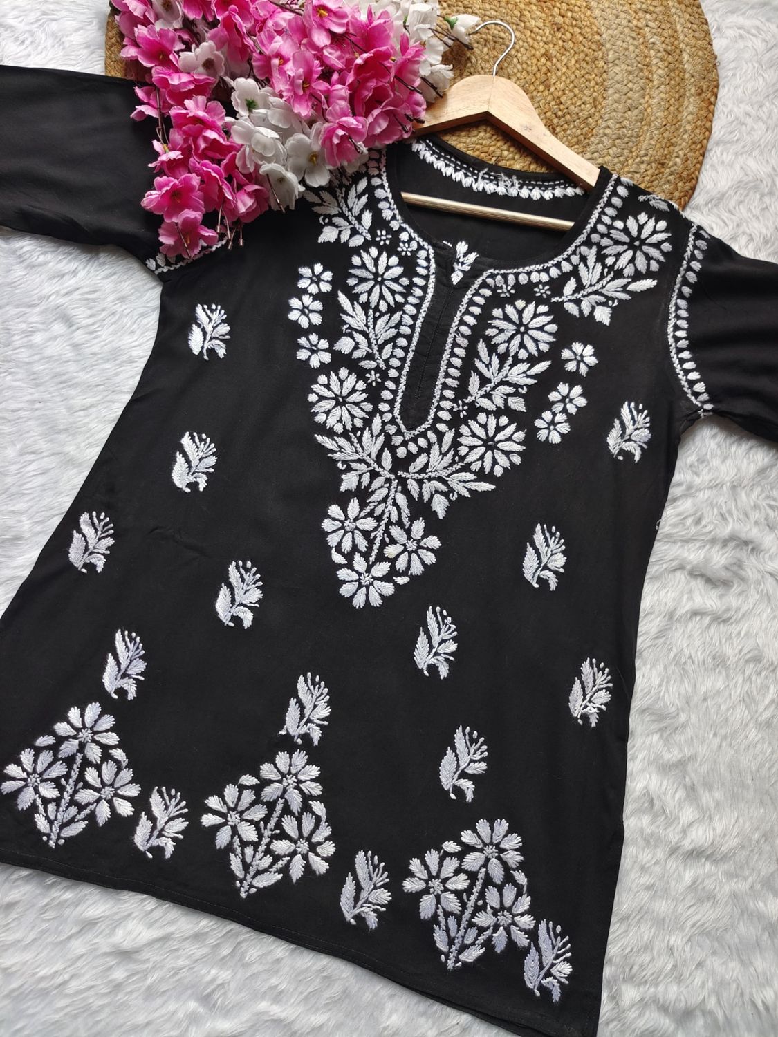 &quot;BIBA&quot; Modal Short Chikankari Kurta