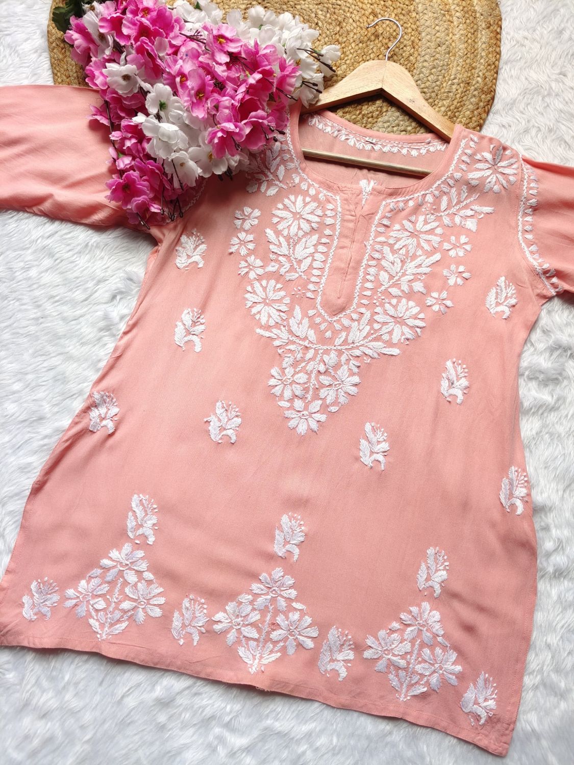 &quot;BIBA&quot; Modal Short Chikankari Kurta