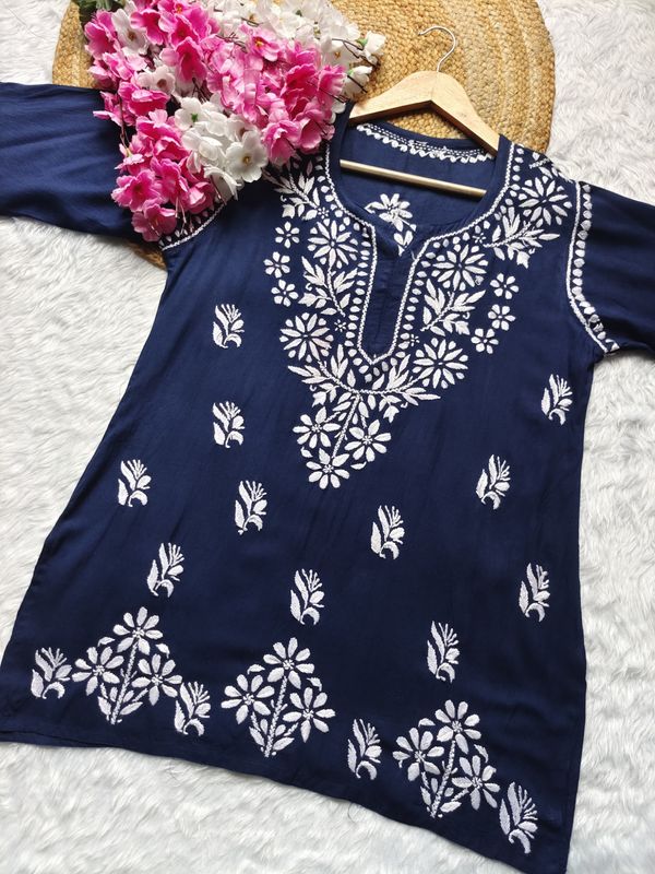 &quot;BIBA&quot; Modal Short Chikankari Kurta