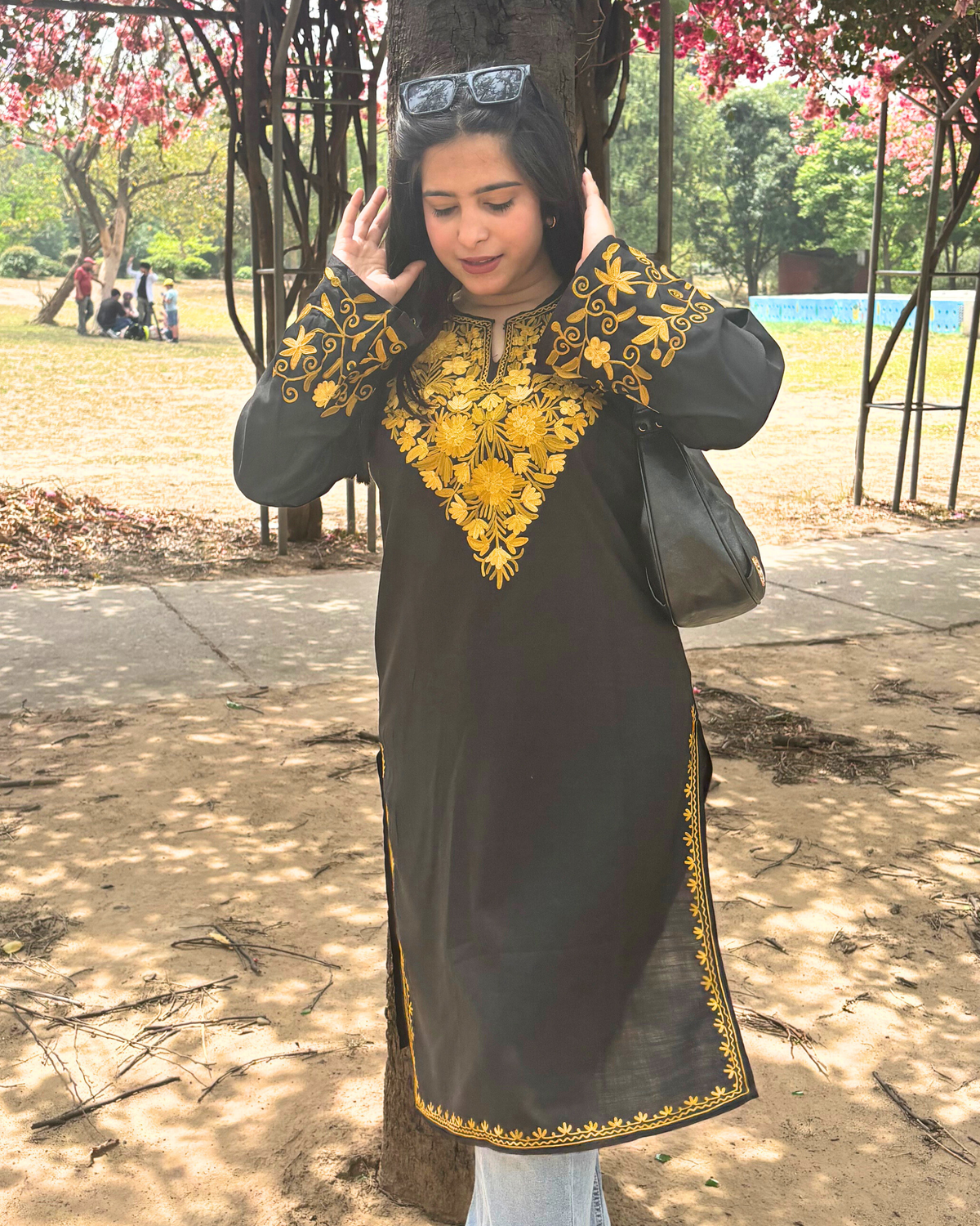 “BANO” Cotton Kashmiri Long Kurta With Sleeve work