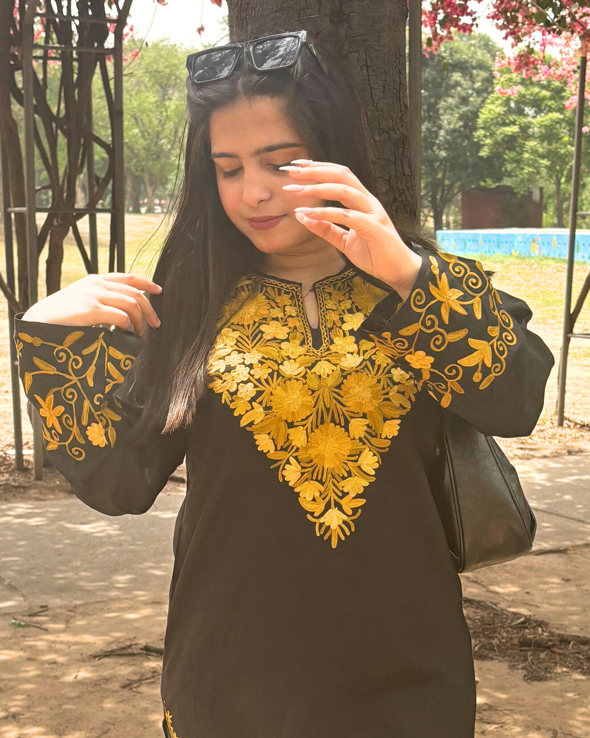 “BANO” Cotton Kashmiri Long Kurta With Sleeve work