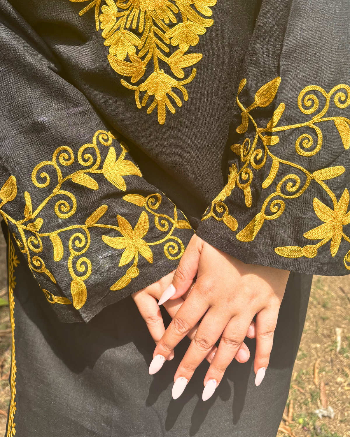 “BANO” Cotton Kashmiri Long Kurta With Sleeve work