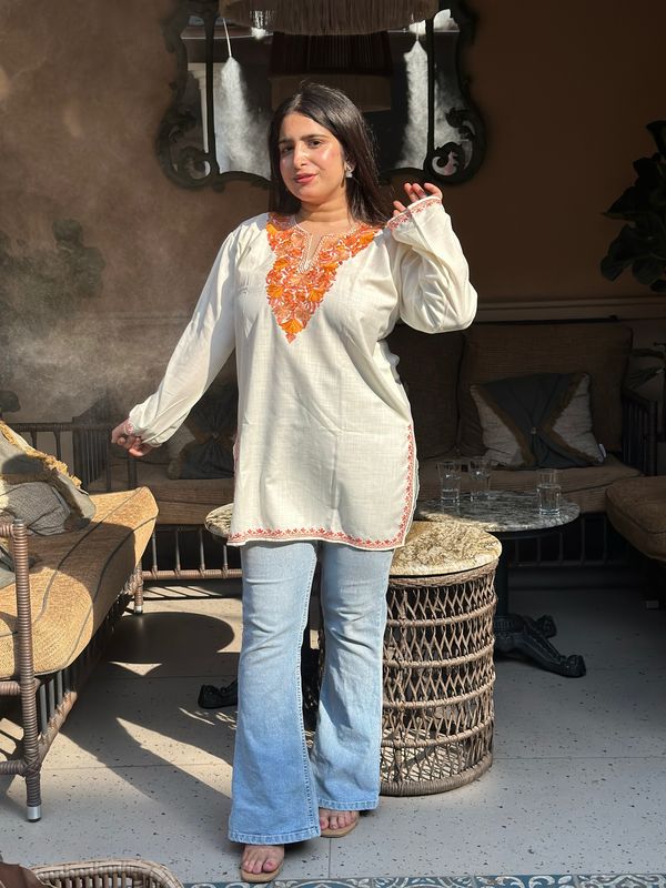 “FAIZA” Cotton Kashmiri Short Kurta