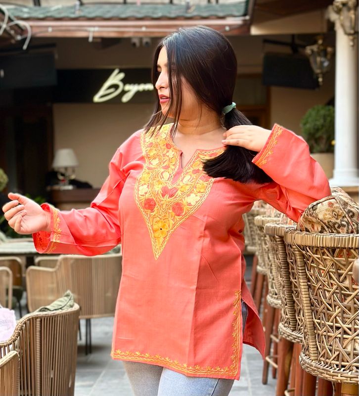 “ALEENA” Cotton Short Kashmiri Kurta