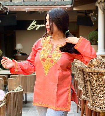 “ALEENA” Cotton Short Kashmiri Kurta