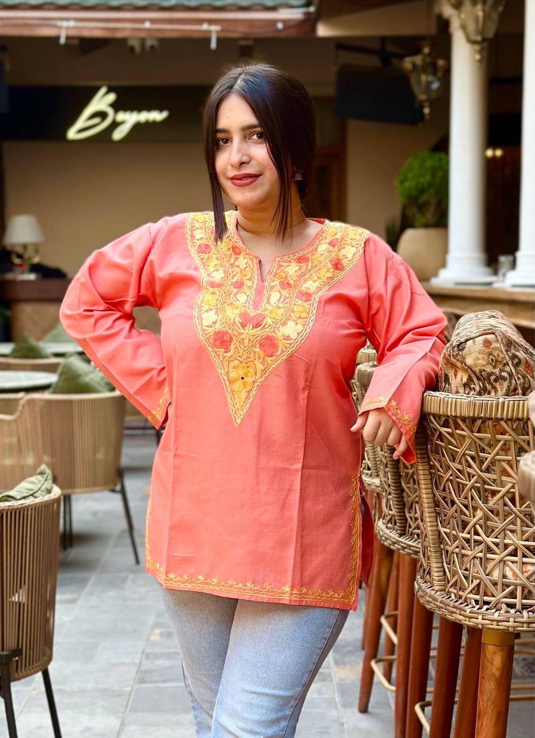 “ALEENA” Cotton Short Kashmiri Kurta