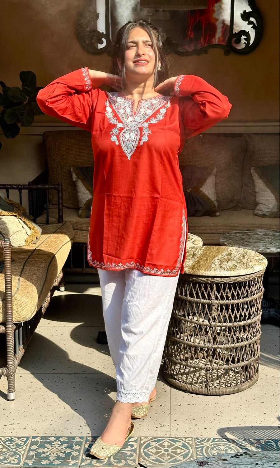“HIBA” Cotton Short Kashmiri Kurta