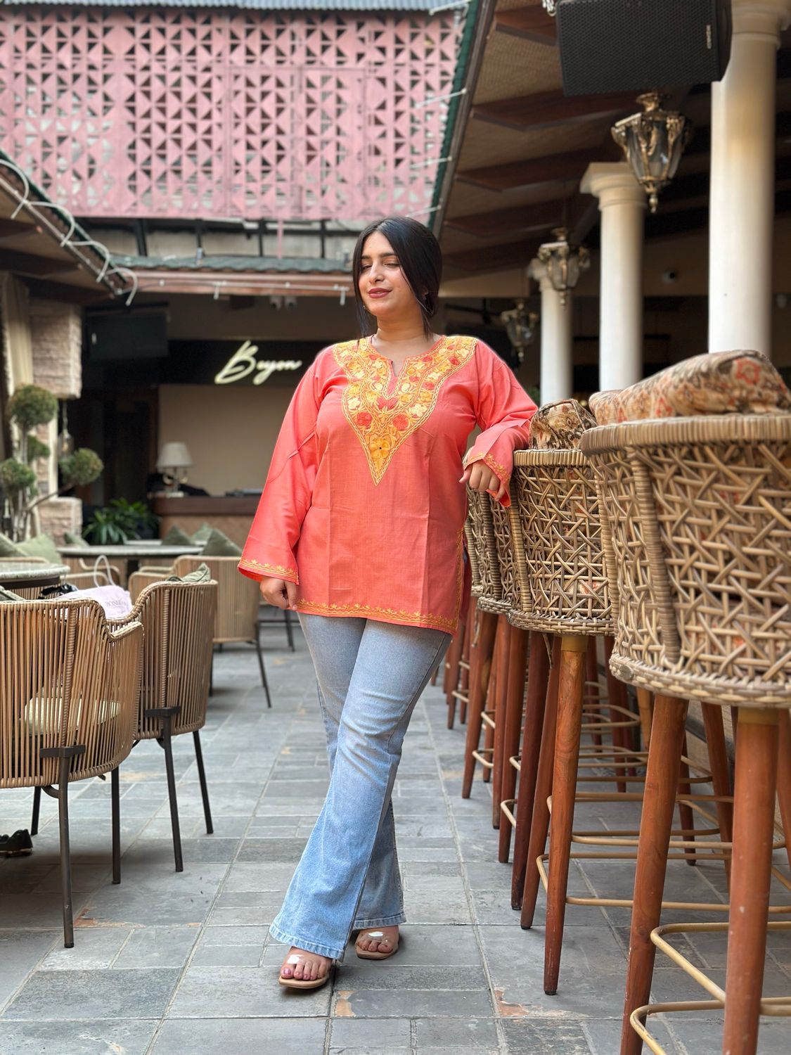 “ALEENA” Cotton Short Kashmiri Kurta