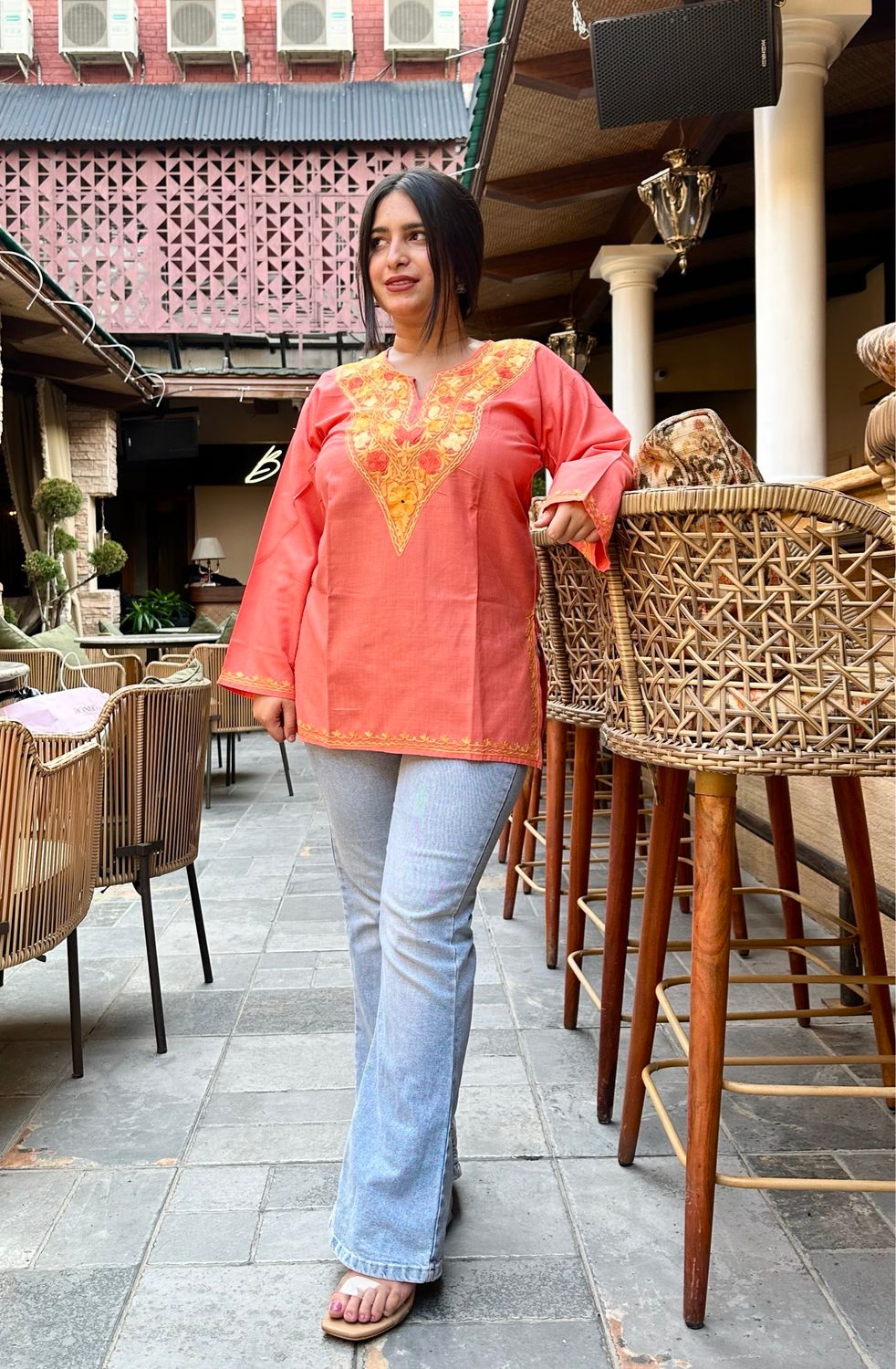 “ALEENA” Cotton Short Kashmiri Kurta