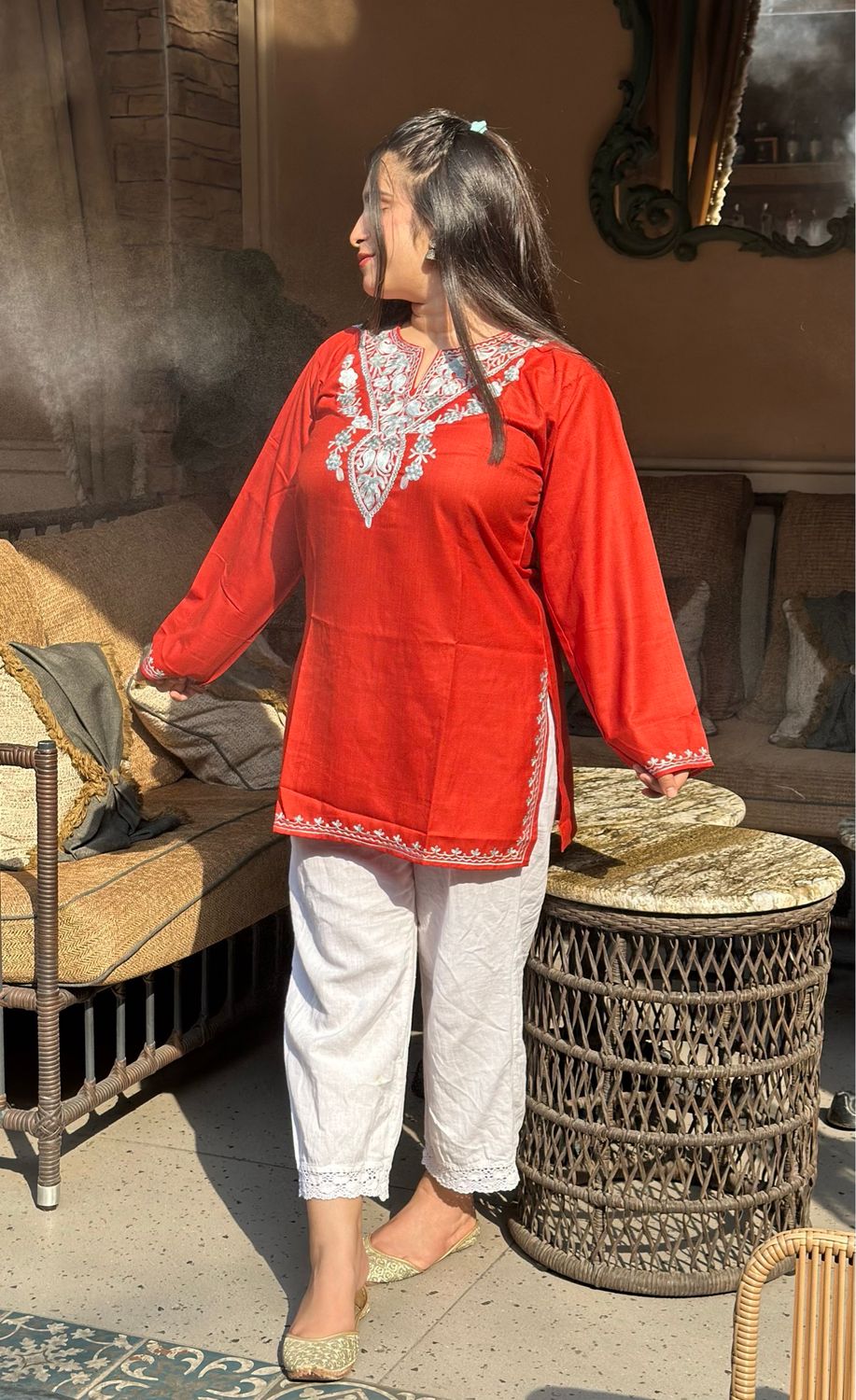 “HIBA” Cotton Short Kashmiri Kurta