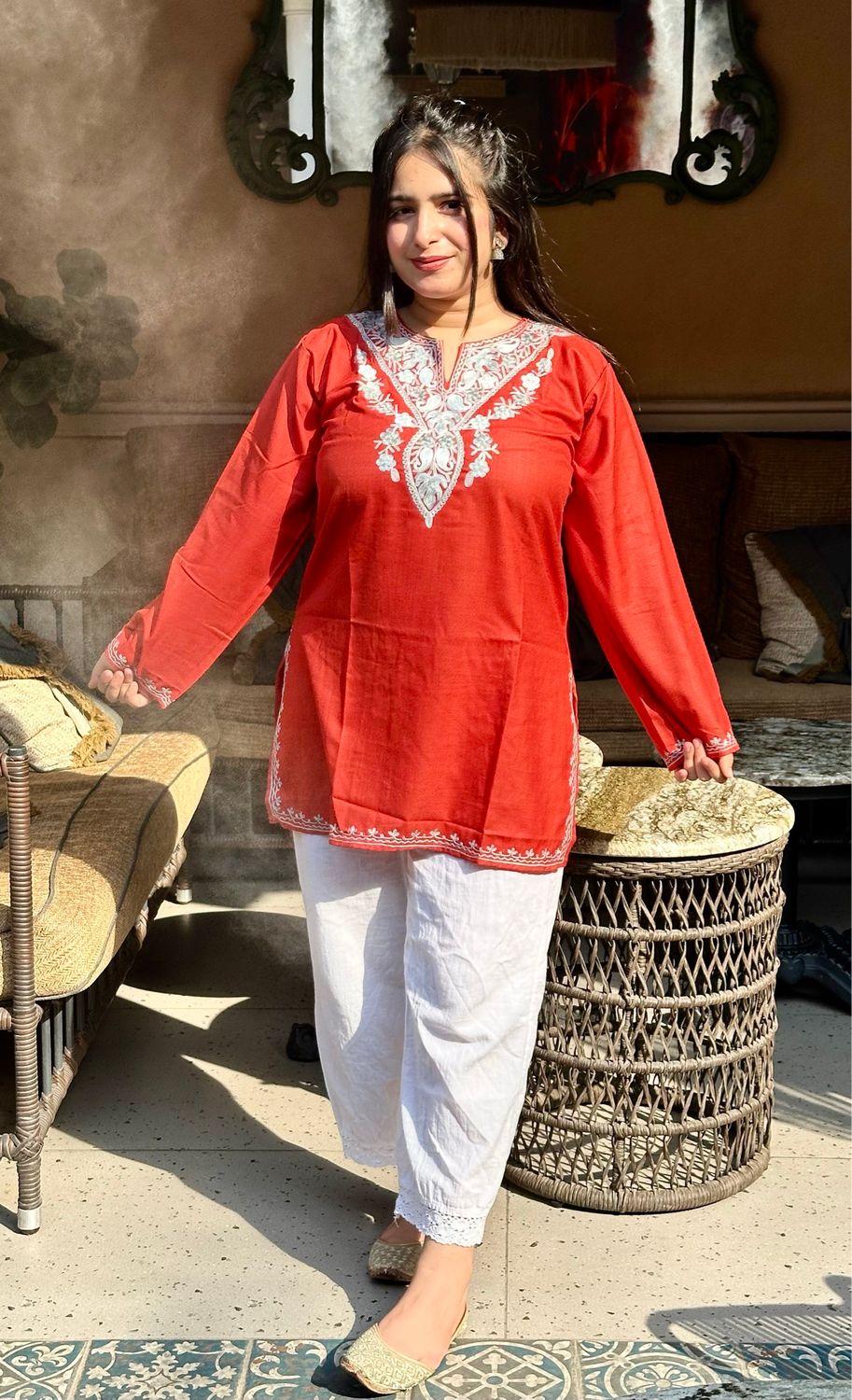 “HIBA” Cotton Short Kashmiri Kurta