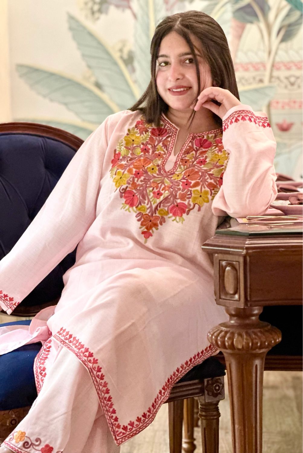 “HOOR” Cotton Pink Kashmiri Co-Ord Set