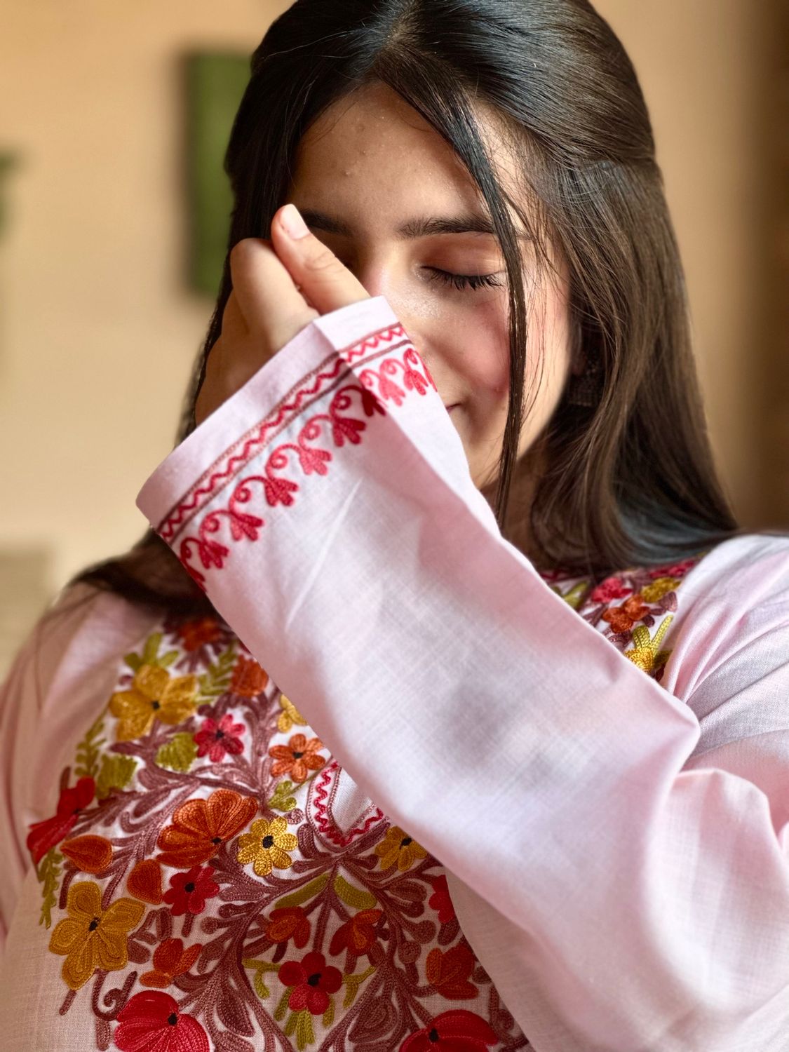 “HOOR” Cotton Pink Kashmiri Co-Ord Set