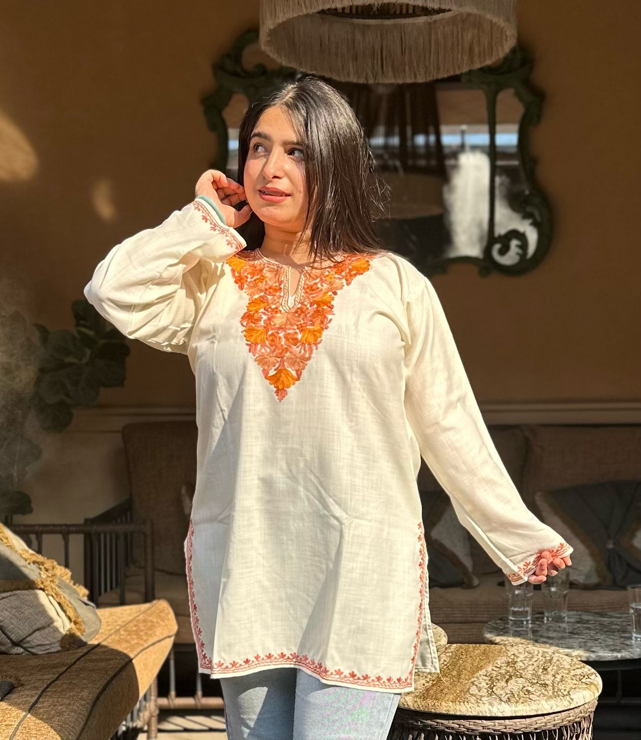 “FAIZA” Cotton Kashmiri Short Kurta