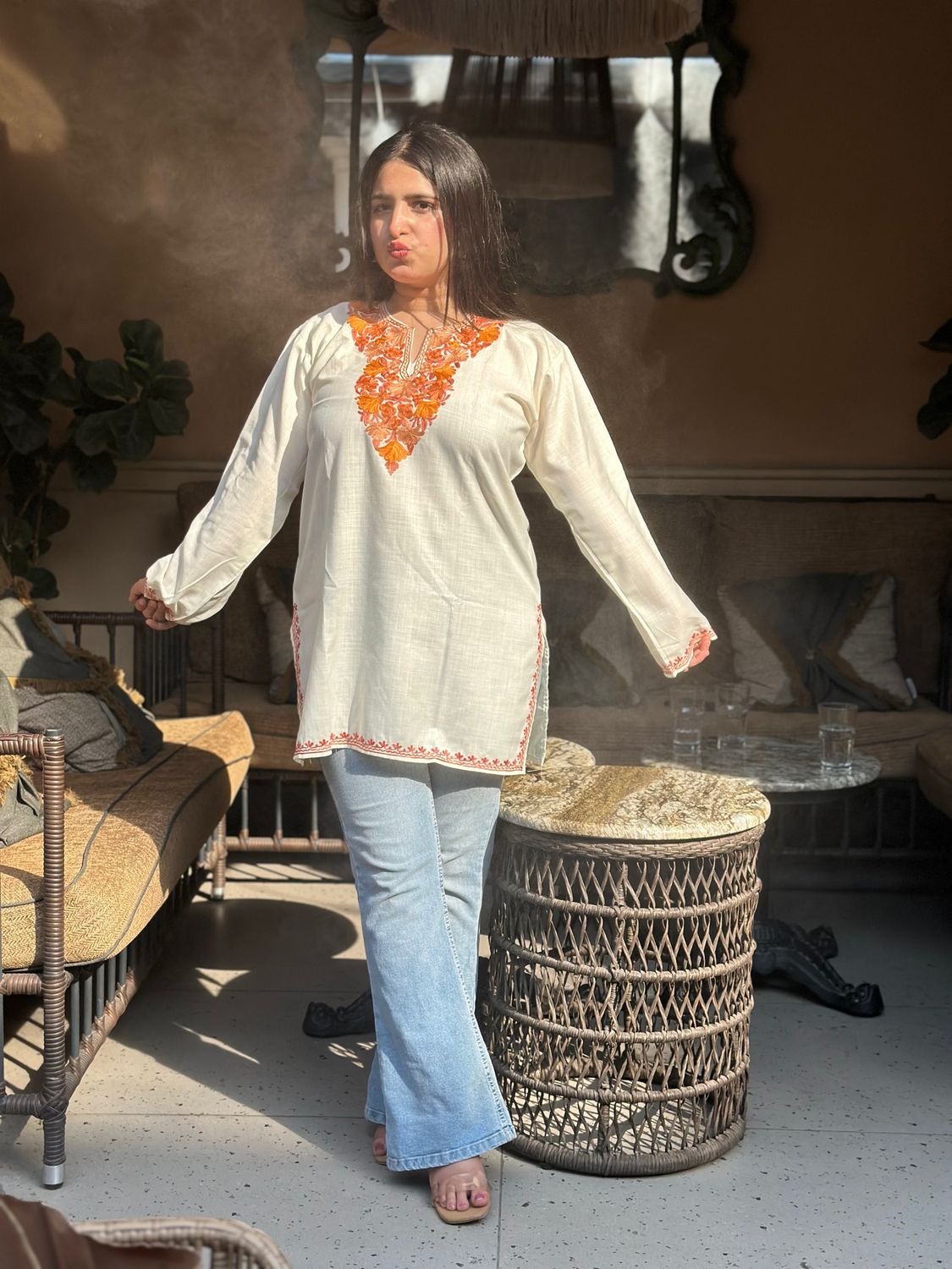 “FAIZA” Cotton Kashmiri Short Kurta
