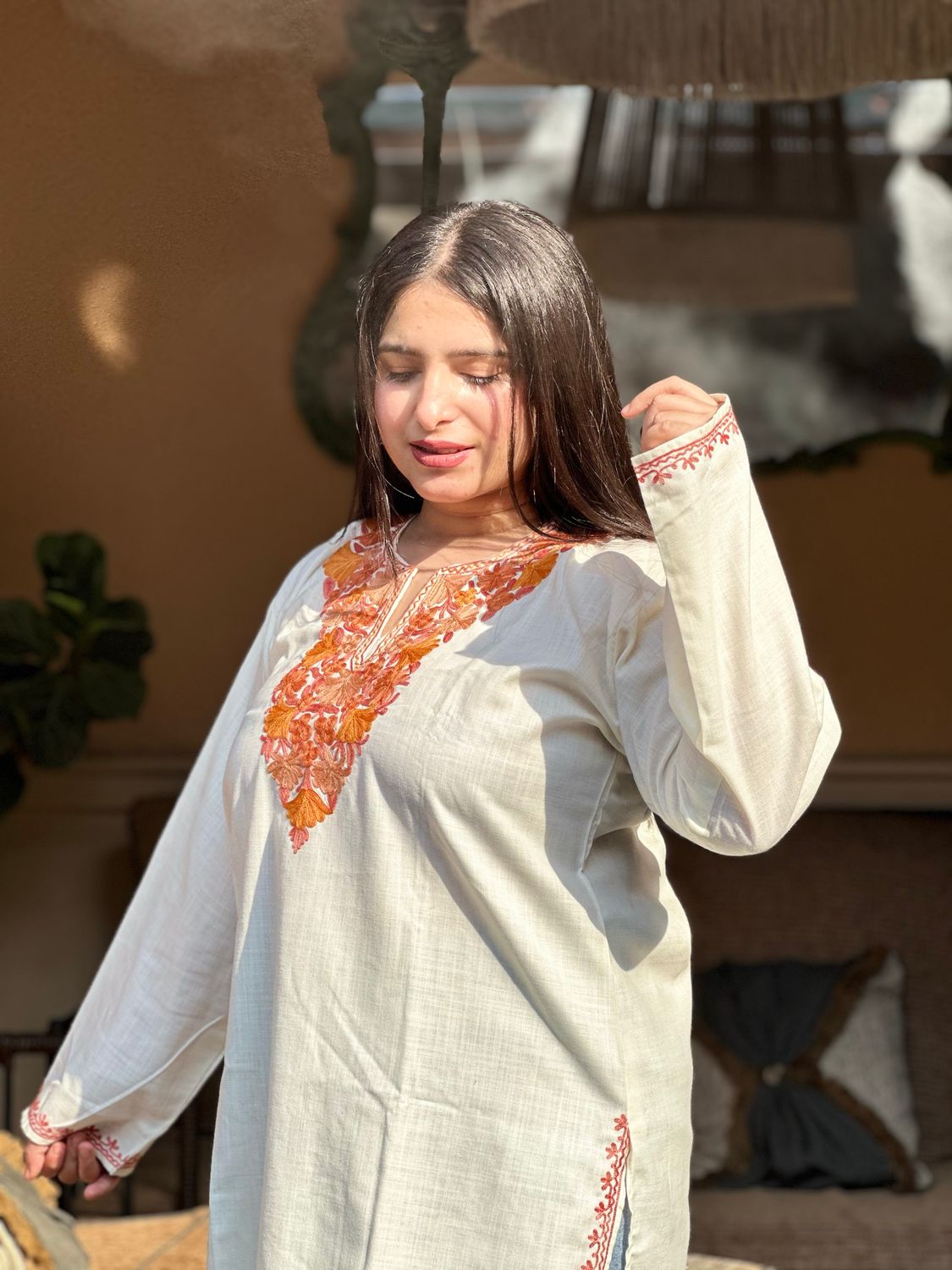 “FAIZA” Cotton Kashmiri Short Kurta