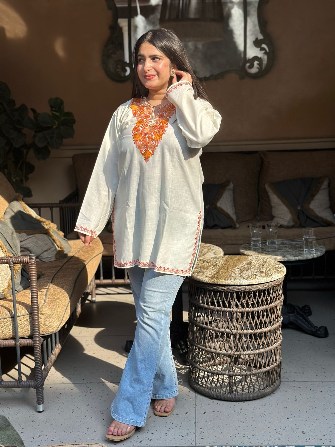 “FAIZA” Cotton Kashmiri Short Kurta
