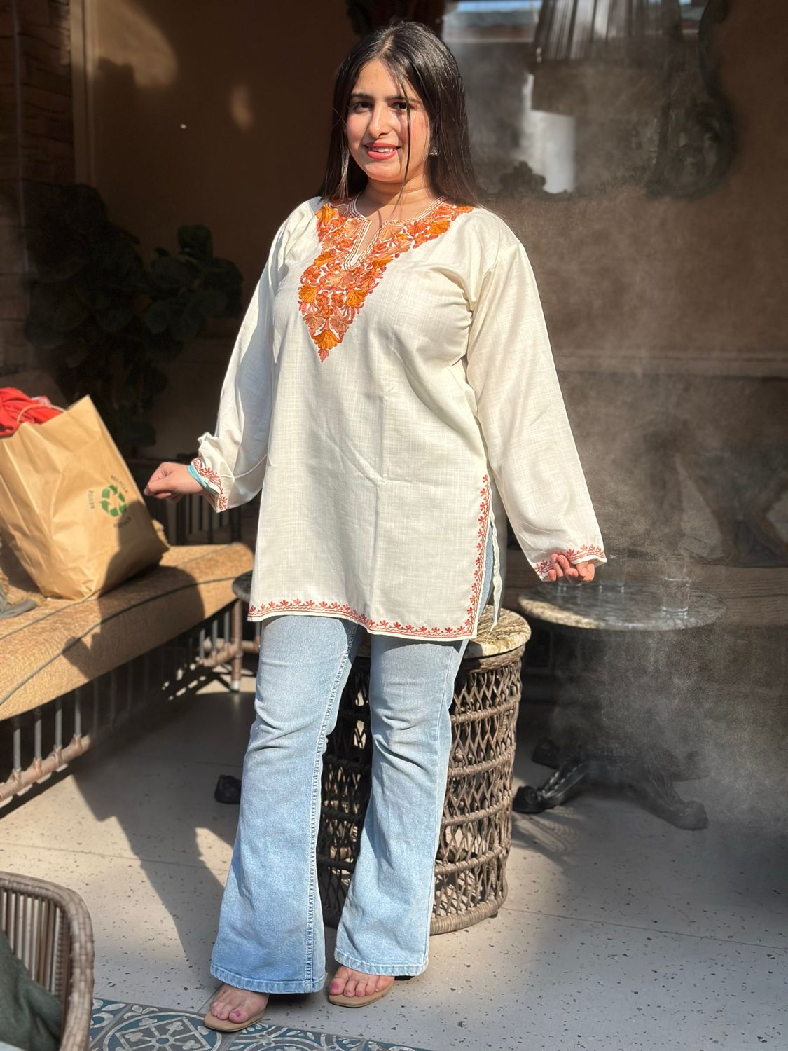 “FAIZA” Cotton Kashmiri Short Kurta
