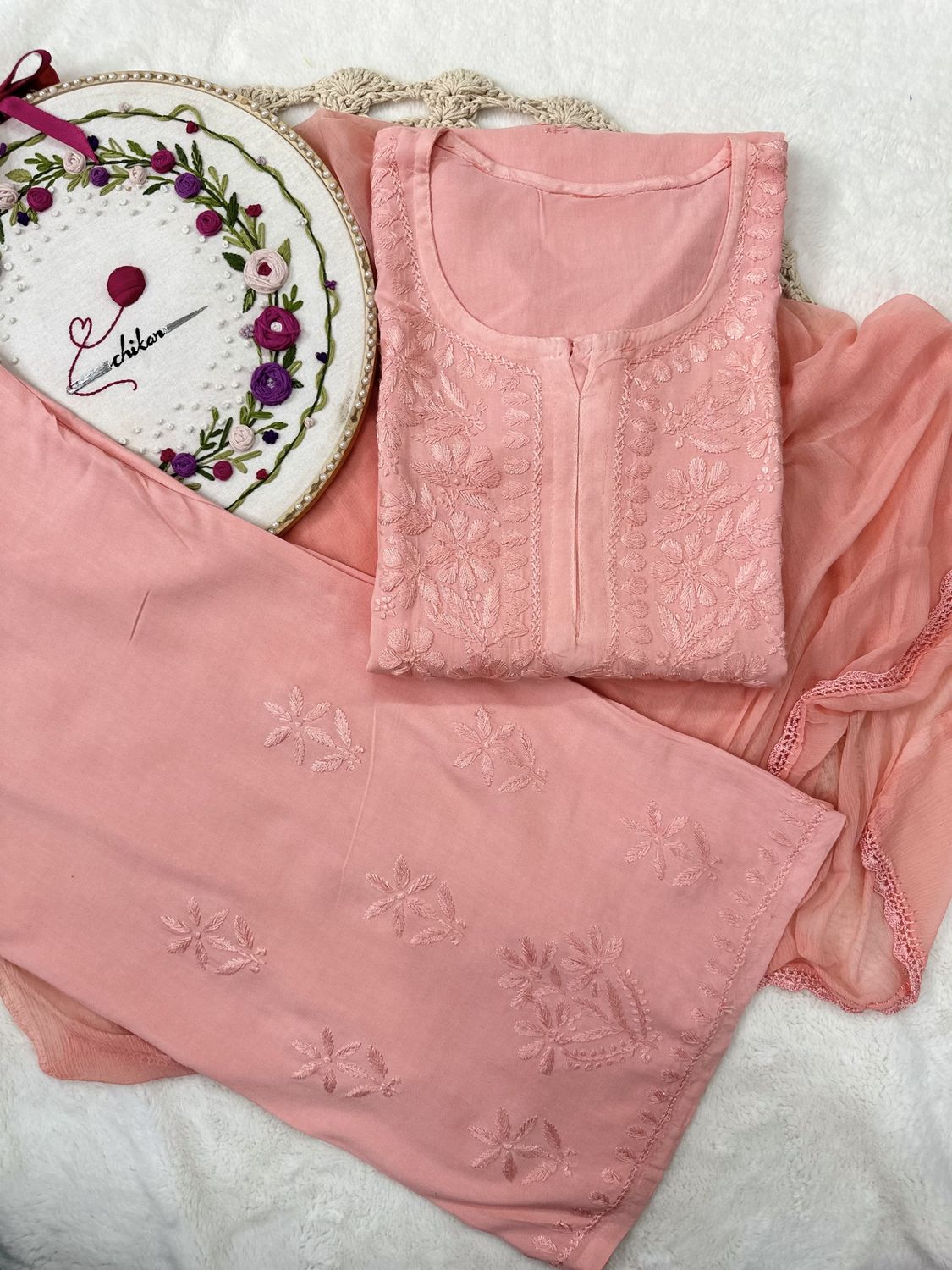 &quot;CHANDNI&quot; Rayon Chikankari Suit Set
