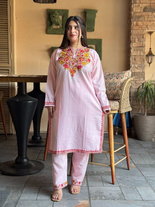 “HOOR” Cotton Pink Kashmiri Co-Ord Set