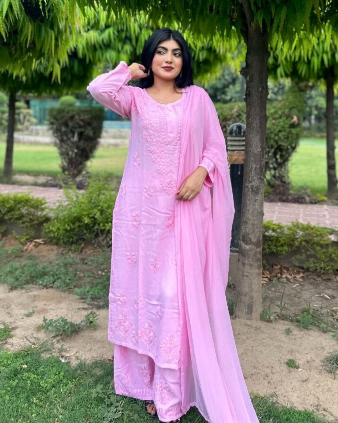 &quot;CHANDNI&quot; Rayon Chikankari Suit Set