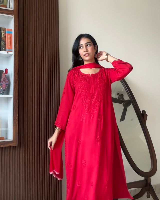 &quot;CHANDNI&quot; Rayon Chikankari Suit Set