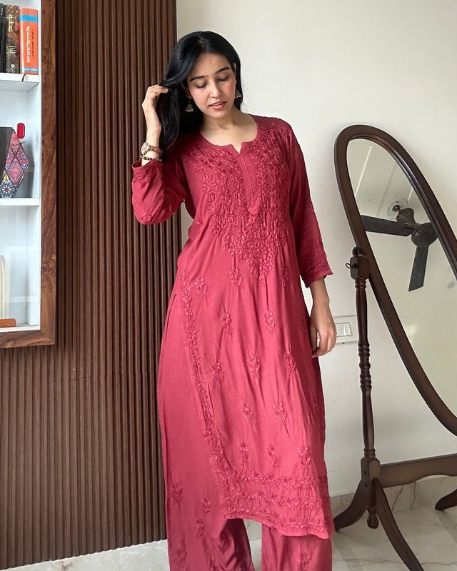 “ALIZEH” Modal Chikankari Kurta &amp; Plazo Set