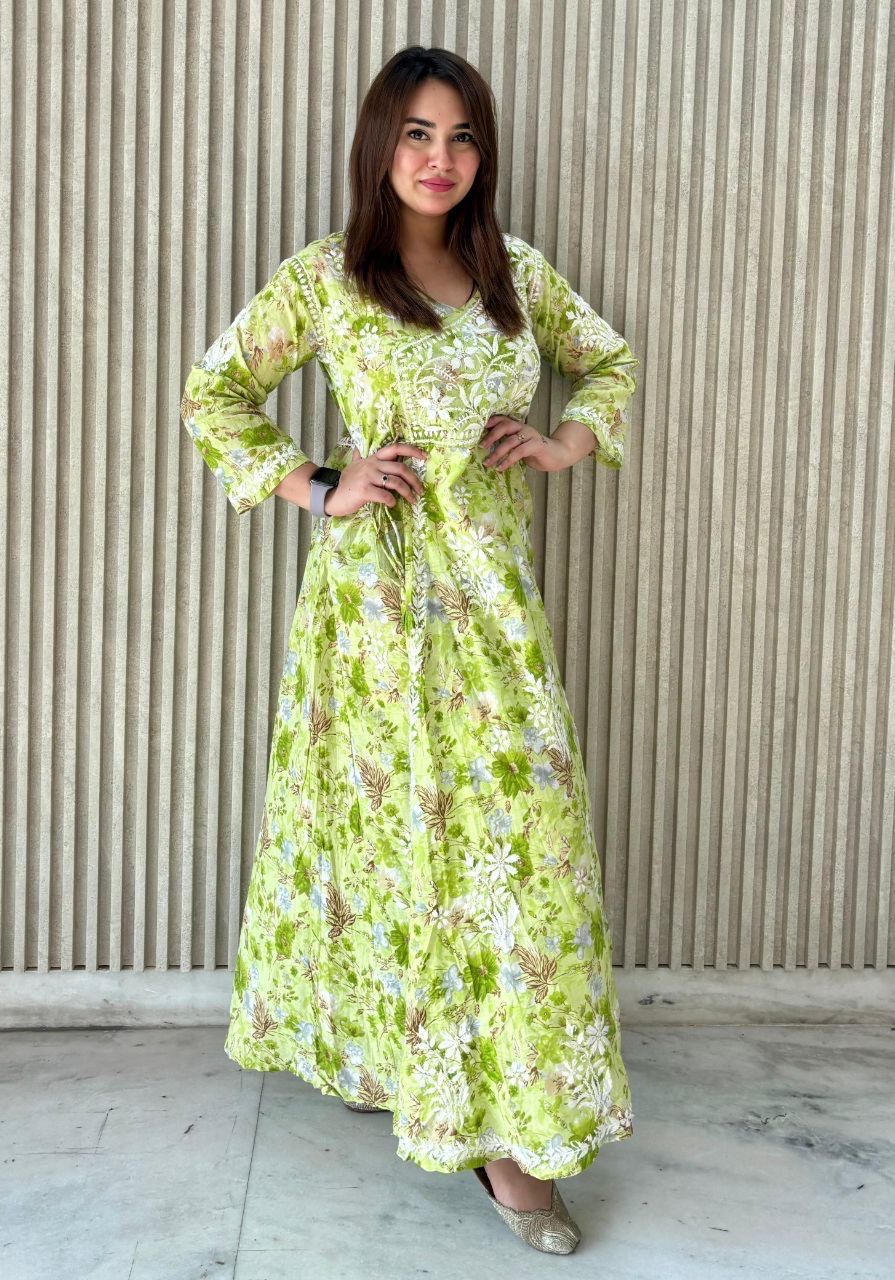 “AROOZ” Mul Mul Chikankari Angrakha