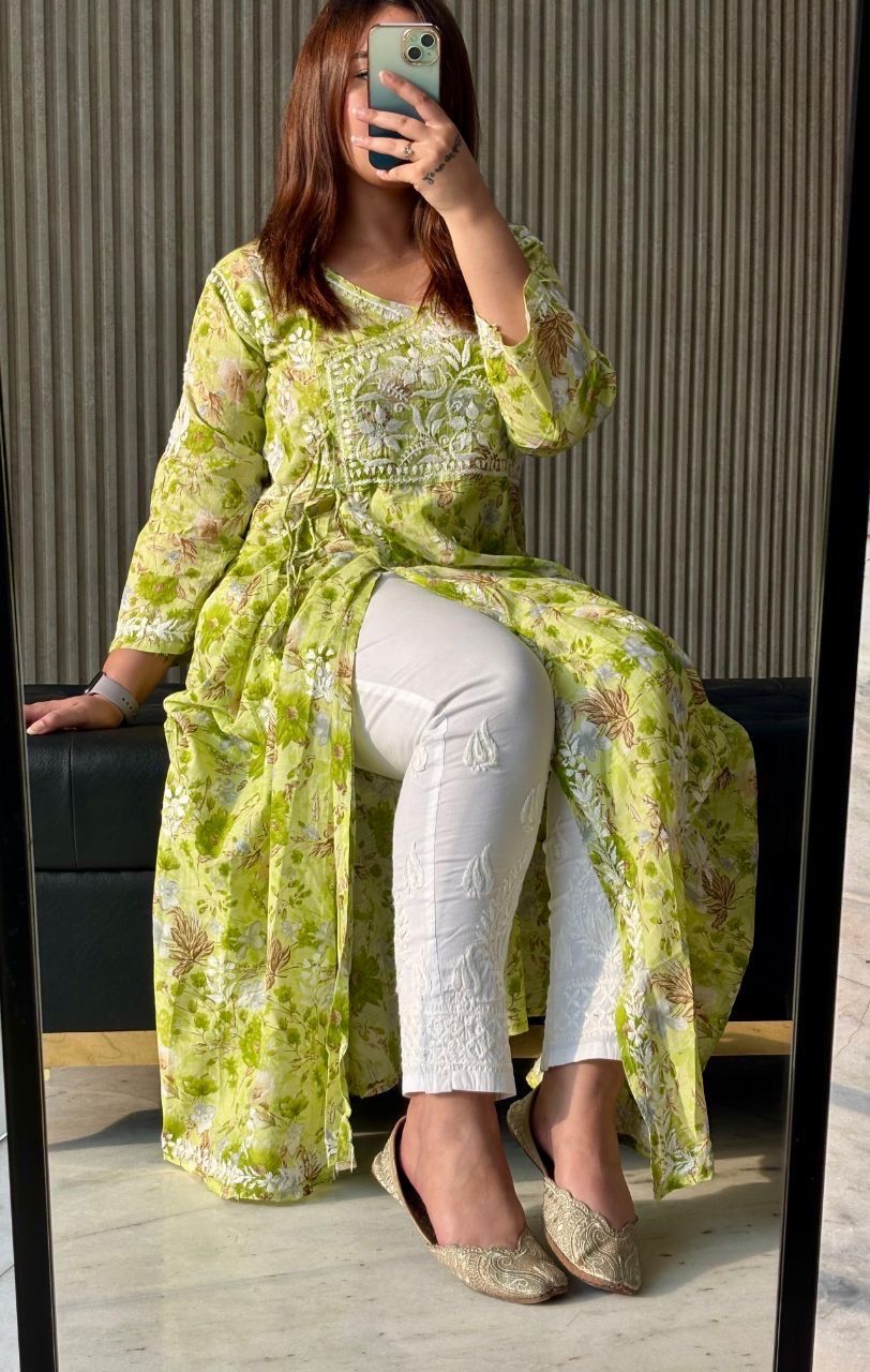 “AROOZ” Mul Mul Chikankari Angrakha