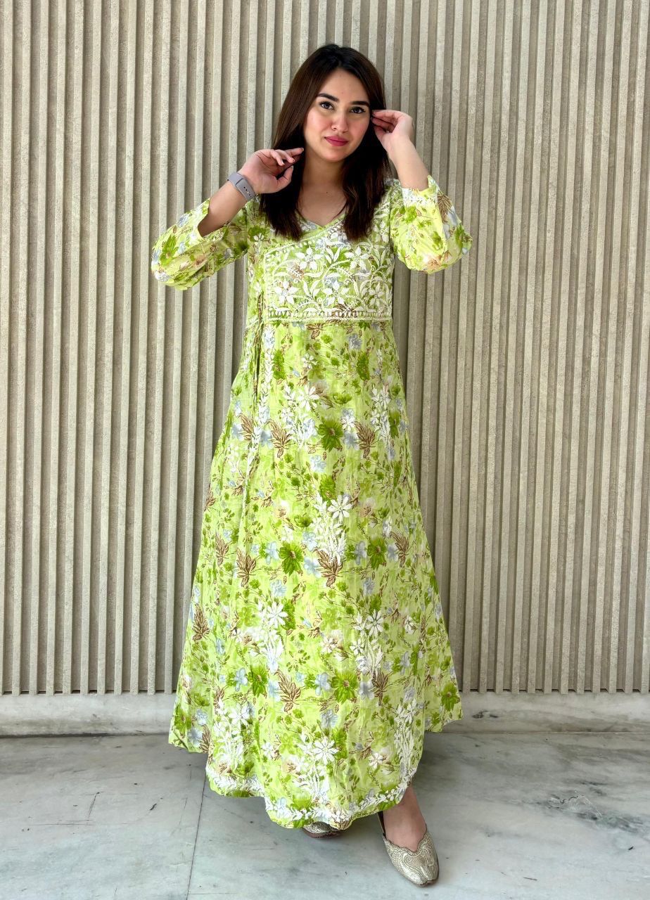 “AROOZ” Mul Mul Chikankari Angrakha